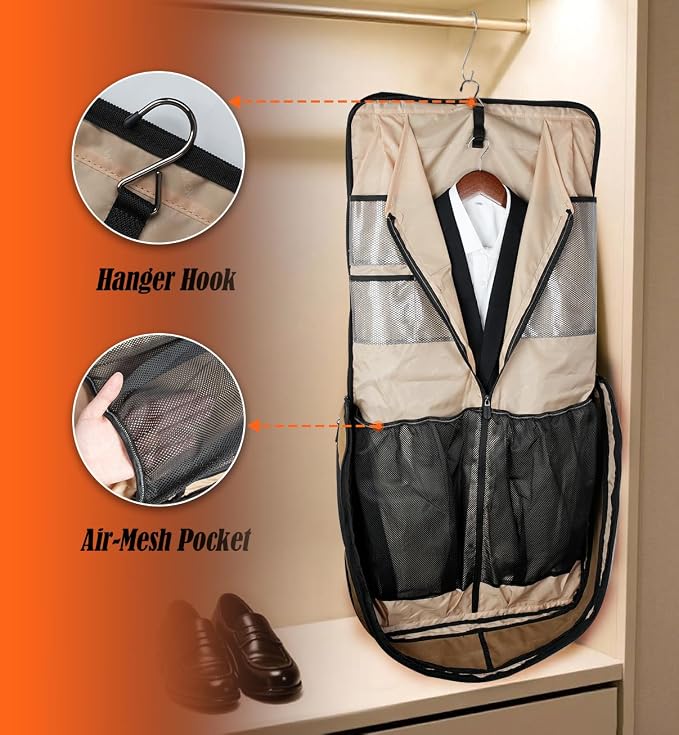 WELKINLAND 2-Suit Carry On Garment Bag for Travel, 30-L Suits Holder Travel Bag, 8-Pocket Garment Bag for Men, Wrinkle-Free Travel Garment Bags for Suits, Durable Suit Carrier Garment Travel Bag - Image 6