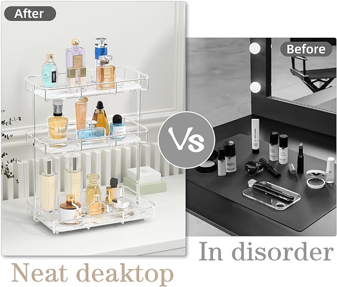Bathroom Organizer Countertop Perfume Organizer Makeup Organizer Cosmetics Storage Display Rack Vanity Tray Dresser Stainless Steel Gold Shelf White Marble Ceramic Tray - Image 5