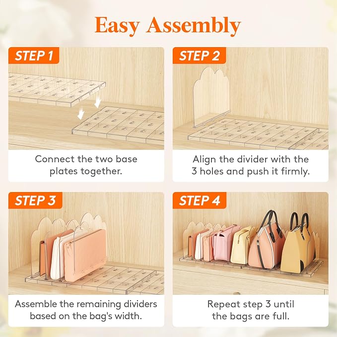Lifewit Purse Organizer for Closet, Clear Handbags Storage Organizer, Adjustable Clutch Purse Storage Organizer Holder for Closet, 2 Pack Bookshelf Dividers for Sweater in Bedroom 35 x 24 cm/14 × 9.5" - Image 6