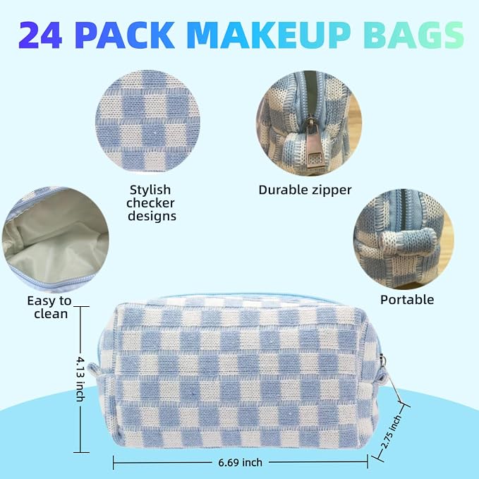 24 PACK Makeup Bags-Bulk Graduation Gifts Bridesmaid Proposal Gifts Makeup Pouch for Wedding Party Favors Bachelorette Party Decorations Toiletry Organizer Bag Cosmetic Case Mon Teacher Gift (Blue) - Image 2