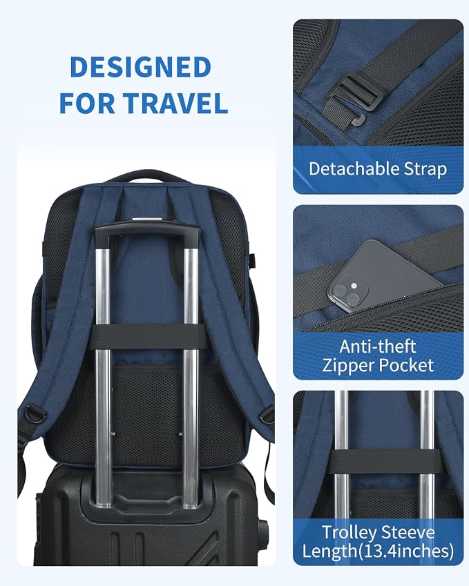 WANDF Travel Backpack For Spirit Airlines Personal Item Bag 18x14x8 with Wet Pocket, 17 Inch Laptop Backpack for Men Women | Frontier Airline Underseat Fit, Fits 17" Laptop, 180°Opening, Travel Backpack - Image 6