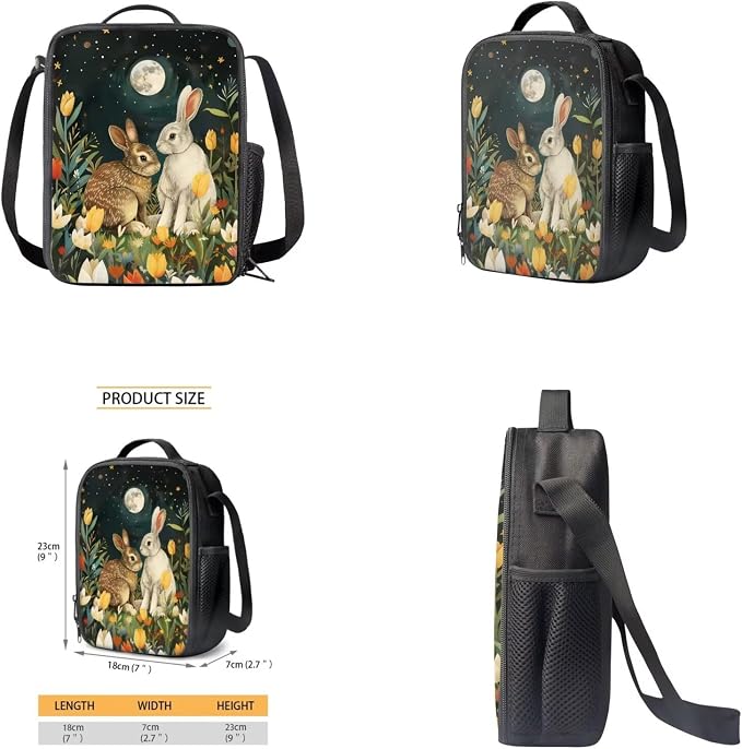 Bunny Backpack and Lunch Box for Girls Grades 3 to 8 Lightweight School Bag for Kids Foldable Insulated Lunch Bag for Elementary School High School - Image 4