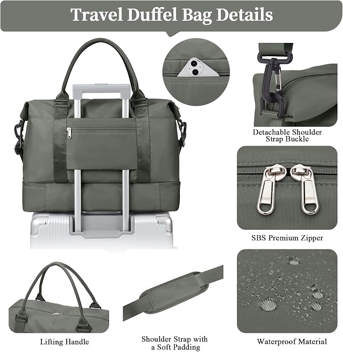 Weekender Bags for Women, Personal Item Travel Bag with Shoes Compartment | Overnight Travel Duffel Bag with Quilted Toiletry Bag, Airplane Friendly Carry-On Bag - Image 7