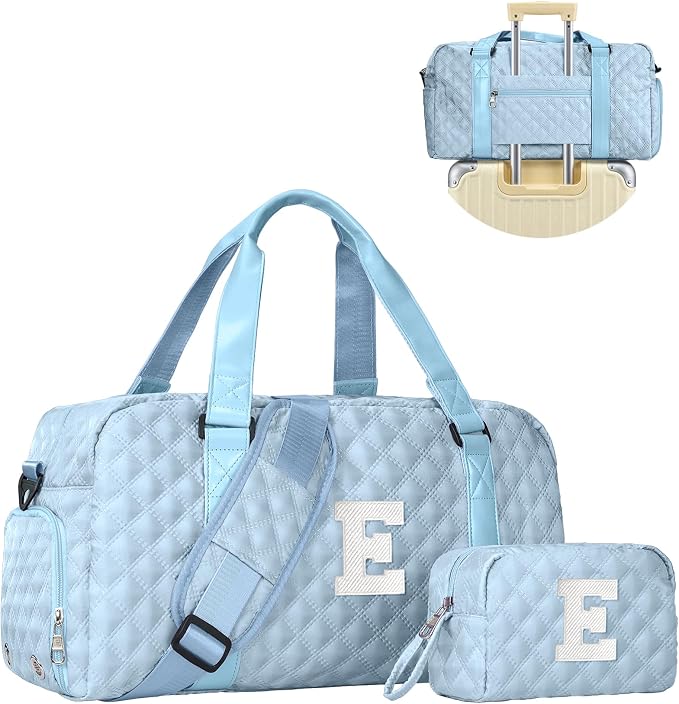 Elilier Overnight Bags for Women, Initial Travel Duffel Bag, Sports Gym Bag, Carry On Bag, Monogram Gifts for Girl Friends Female Mom Teacher by Elilier