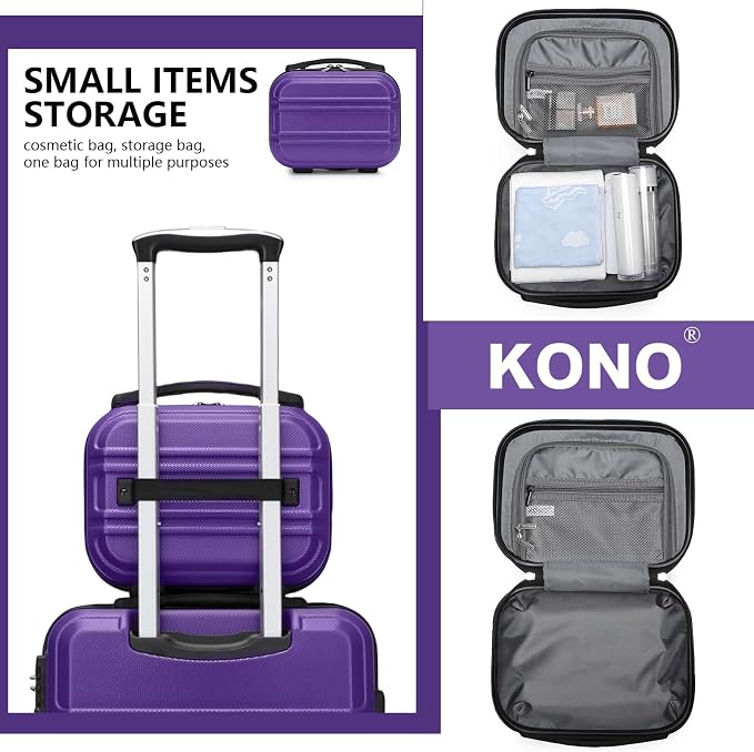 Kono Carry On Luggage Set Airline Approved with Spinner Wheels | Lightweight PC+ABS Carry On Suitcase with TSA Lock Durable Luggage Hardside Purple - Image 6
