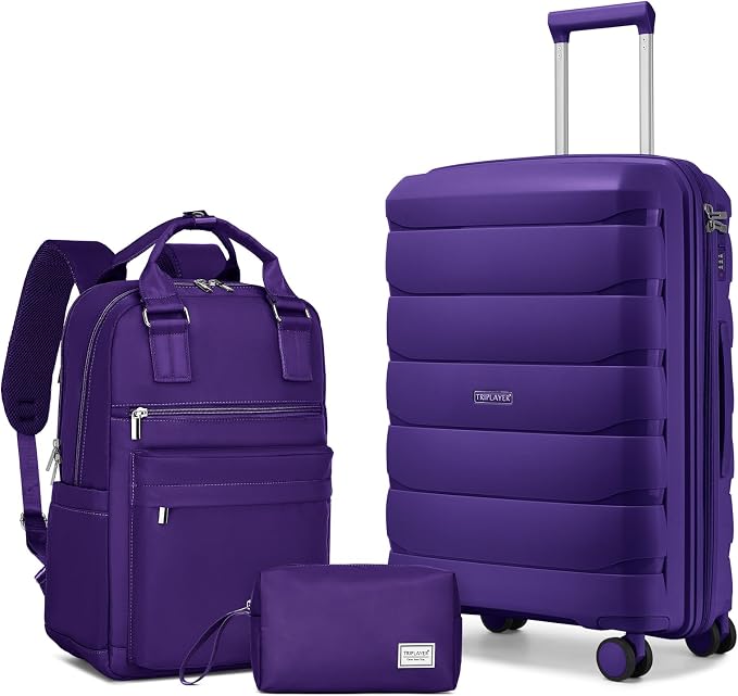 Carry On Luggage 22x14x9 Airline Approved, 22 Inch PP Hardshell Luggage Carry-on Suitcase with Spinner Wheels, Carry On Suitcase Set for Women(Purple) by TRIPLAYER