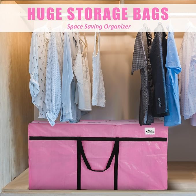 Windyun 4 Pack 69 Gallon Extra Large Moving Bags XXL Heavy Duty Storage Bag with Strong Zipper Handle Jumbo Big Tote Box Foldable for College Dorm Travel Clothes Duffle Blanket Pillow(Pink) - Image 6