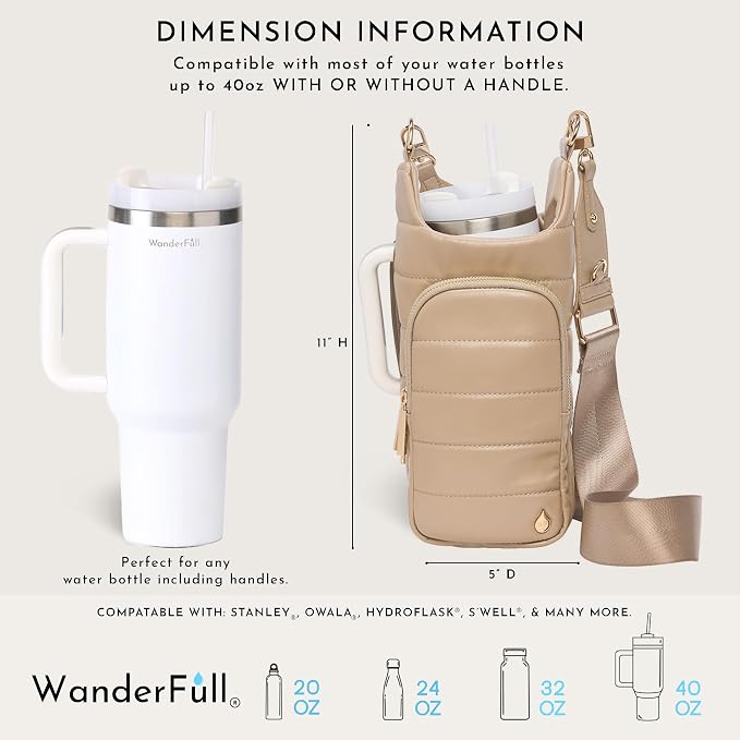 WanderFull HydroBag Handle®, Vegan Leather Hands-Free Crossbody 40 Oz Water Bottle Carrier w/Strap Bundle - Image 4