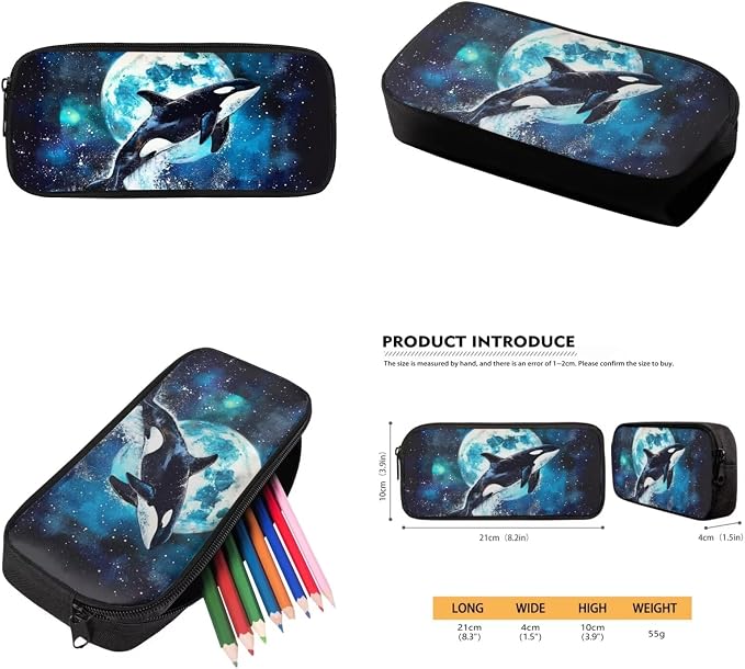 Killer Whale Backpack for School with Lunchbox and Pencil Case Moon Night Kids Bookbag and Lunch Box Set Elementary Schoolbag Lunchbox 3 in 1 Back To School Bag Lunch Bag - Image 6