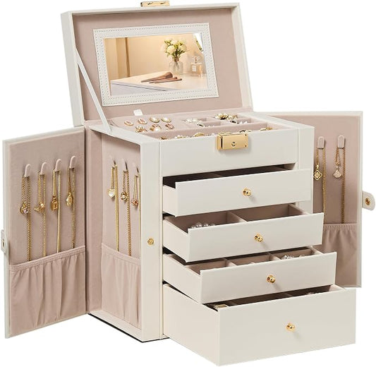 SONGMICS Jewelry Box Organizer, 5-Layer with 4 Drawers, Cream White | Jewelry Storage Case with Lock and Mirror, Large Storage Capacity, for Necklaces, Watches, Gift for Loved Ones UJBC153WD01S by Unknown