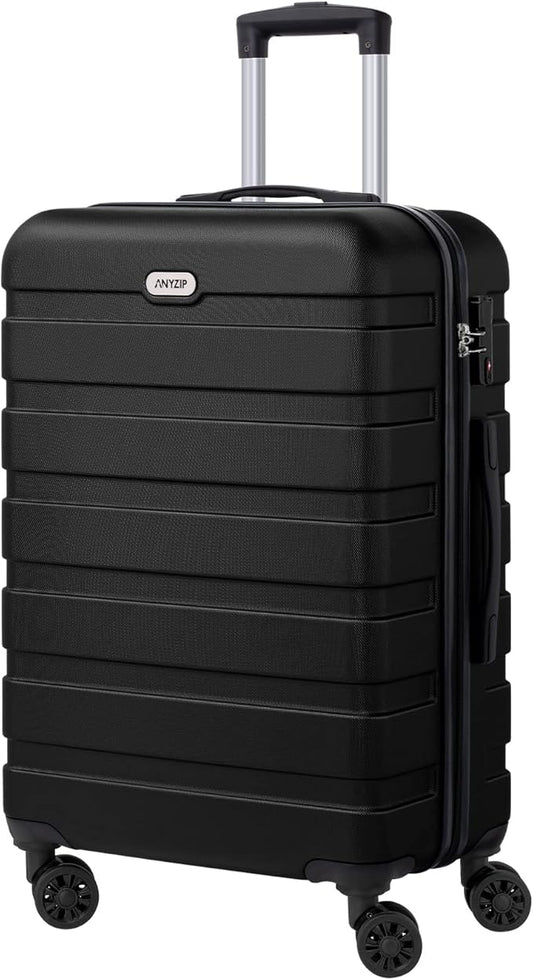 AnyZip Luggage PC ABS Hardside Lightweight Suitcase with 4 Universal Wheels TSA Lock Checked-Medium 24 Inch Black by YourBestTravelChoice