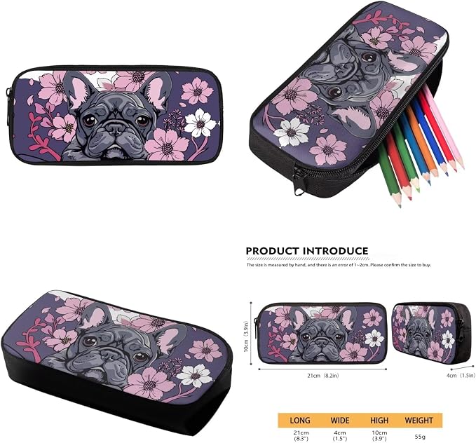 French Bulldog Backpack and Lunch Box for Girls 6-7/7-8 Floral Kids Bookbag with Lunch Bag Set 4PCS Elementary School Back Pack Lunchbox Pencil Case Water Bottle Holder Preschool Book Bags - Image 6