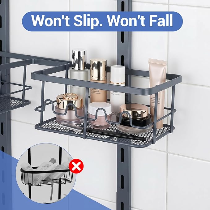 Extra Large Shower Caddy Hanging, Rust-Resistant Shower Organizer Hanging,3 Tier Height-Adjustable Over the Head Caddy,Rack with Soap Basket (Gray) - Image 4