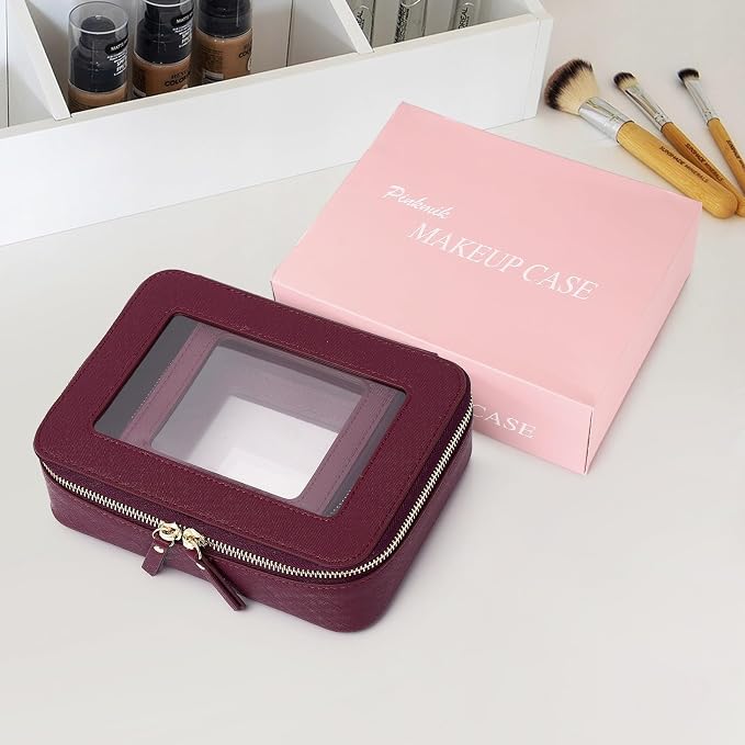 Pinkmik Clear Makeup Bag Waterproof Travel Case for Cosmetics and Toiletries Women's Purse Organizer and Clear Car Bag with Zipper (X/Burgundy, M+MINI) - Image 7