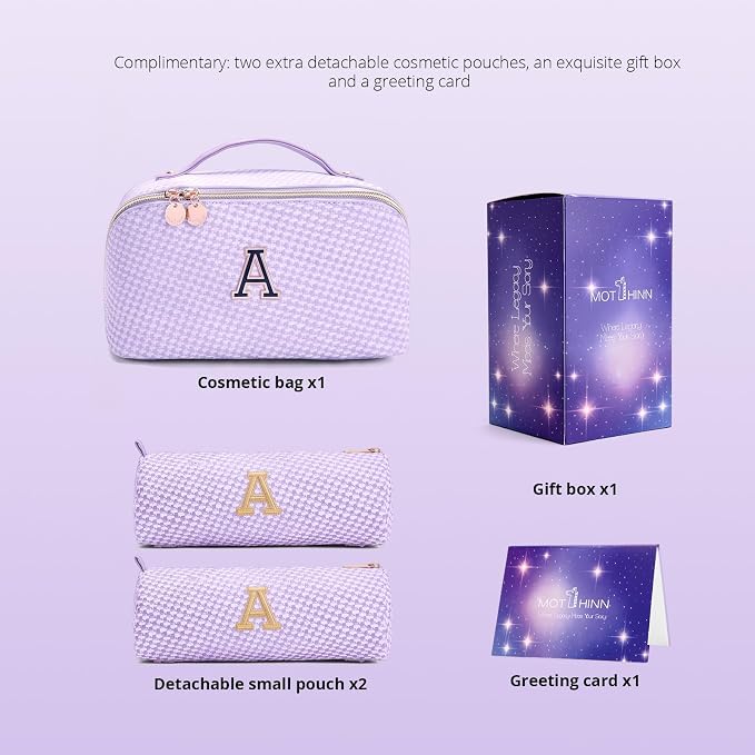 Personalized Gift Travel Makeup Bag: Initial Makeup Organizer Bag for Women | 3-in-1 Custom Make up Bag Set - Vegan Leather Travel Cosmetic Bag - Luxury Gift for Women – Birthday, Anniversary, Graduation - Image 5