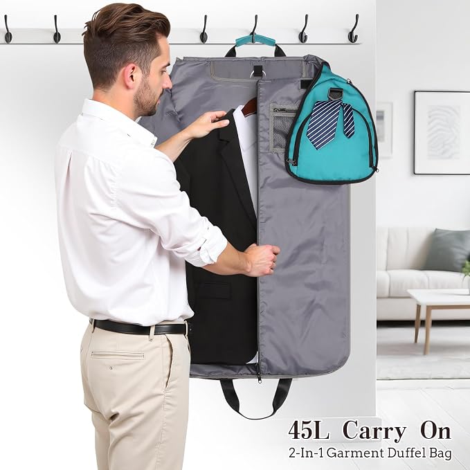 Garment Duffle Bags for Travel, Carry On Garment Duffel Weekender Bag 45L | 2-days Trip,Wrinkle-Free Travel,Separate Shoe Pocket | Overnight Garment Bag for Vacation, Business Trips, Weekend - Image 8