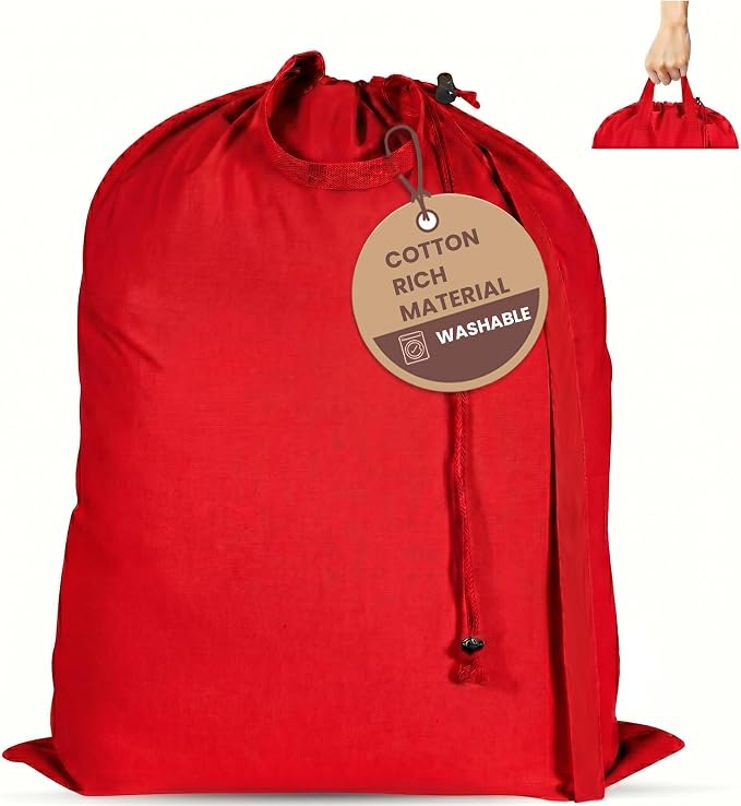 LFH Home Cotton Rich Large Premium Canvas Laundry Bag, Heavy Duty Washable Laundry Hamper with Drawstring & Handles, Multi-Use Clothes Storage for Home, Travel & College, 24"x36" (Pack of 1) - Red by LFHHomePrivateLimited