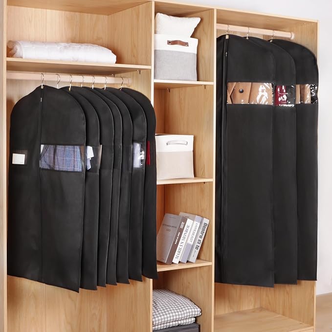 KEEGH 40" Suit Cover Bags for Men (Set of 20) Garment Bags for Hanging Clothes, Suit Bags for Closet Storage or Travel, Clothes Cover for Suits Coats with Clear Window and Label Pocket, Black - Image 6