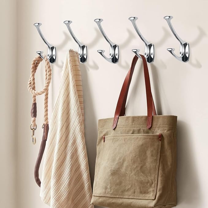 10 Pack Polished Chrome Hooks Decorative Heavy Duty Solid Large Coat Hooks for Towel Hanging Coats Robe Wall Mounted Towel Bags Door Back Bathroom Wall Hook. - Image 4
