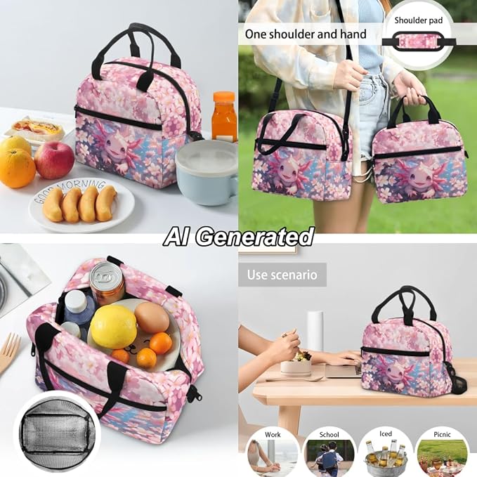 Axolotl School Backpack for Girls Kids Bookbag with Lunch Box and Pencil Pouch Set 3-in-1 Teen Girl Bookbag Back to School Backpack School Shoulder Bag - Image 4