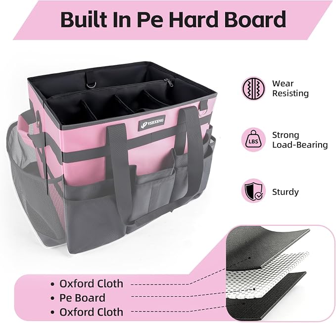 Large Rolling Cleaning Caddy Bag with Wheels, with Detachable Trolley, Cleaning Bags on Wheels for Housekeepers, Cleaning Cart Supplies Organizer for Home, Car, Picnic (Pink) - Image 3