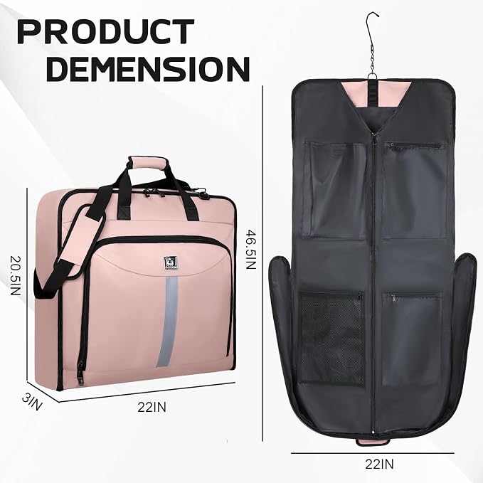 Goloni Garment Bag For Men Women Travel & Business,Hanging Clothes & Multiple Compartment,Waterproof Foldable Suit Bag Pink - Image 4