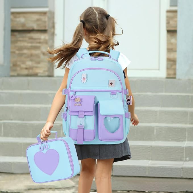 ACESAK Backpack for Girls - Bookbag Backpacks Schoolbag for Girls Kids Teen Women Casual Travel Daypacks - School Bag Elementary Middle School College Cute Backpack with Lunch Box (Blue Purple) - Image 7