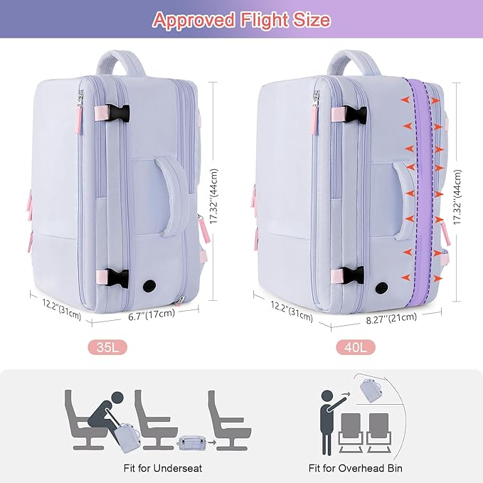 Sinaliy Carry on Backpack, Waterproof 17 Inch Laptop Backpack for Women, Flight Approved Backpack for Travel, College, Work | Waterproof Large Expandable College Bookbag, as Person Item Flight Approved with Anti Theft Pocket and Wet Pocket, Purple - Image 3