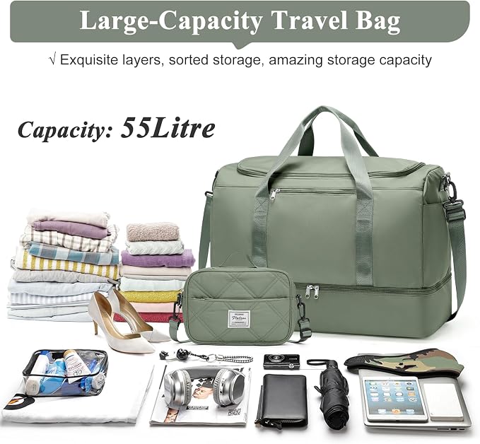 Extra Large Travel Duffle Bag, Carry-On Weekender Bags for Women Travel | Overnight Weekend Bag with Shoes Compartment for Travel Business Trips Sport Hospital,3-Pc. Quilted Travel Set Included - Image 3
