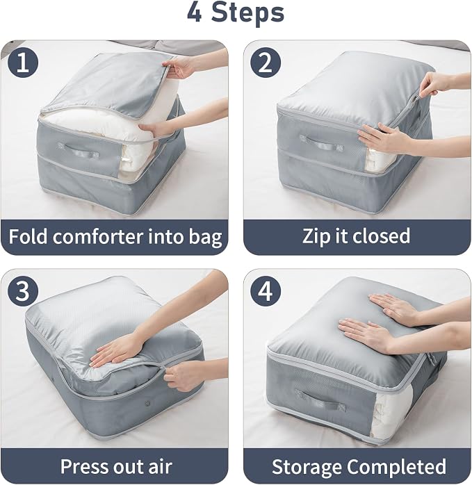 DIMJ Comforter Storage Bag 6 Pack - Blanket Storage Organizer Compression Bags, Large Capacity Ultra Space Saving Self Compression Organize for Bedding, Pillow, Duvet, Sheet Storage with Zipper Window - Image 6