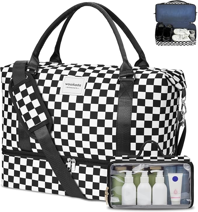 WOOMADA Weekender Overnight Bag for Women, Carry on Shoulder Travel Duffel with Shoes Compartment,Gym Bag with Toiletry Bag by WOOMADA