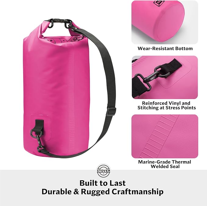STOVER 5/10/25/30/40L Waterproof Dry Bag, Small Lightweight Roll Top Dry Bag Backpack w/Waterproof Phone Case, Kayaking, Travel, Hiking, Fishing, Tubing, Camping, the Beach, Men/Women (Pink) - Image 3