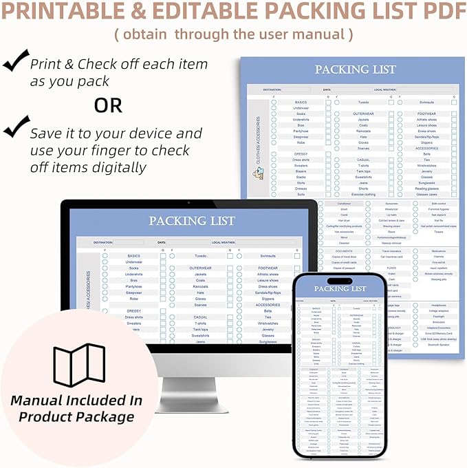 BAGAIL 9 Set Packing Cubes with Packing List Luggage Packing Organizers for Travel Accessories (Navy leaf) - Image 3