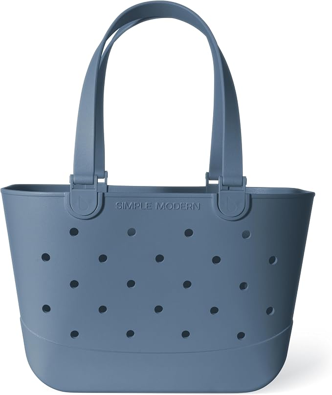 Simple Modern Large Beach Bag | Waterproof Getaway Rubber Tote with Zipper Pocket for Travel, Pool, Boat, Groceries, Sports | Blue Dune by Unknown