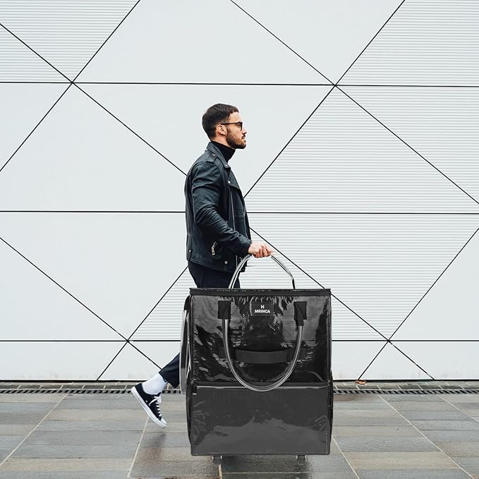 Large Reusable Grocery Bag On 5 Wheels, 130L Foldable Rolling Tote Bag, Rolling Shopping Cart Bag with 3 Handles & Multiple Pockets, Zippered Closure for Laundry Moving Travel Camping, Black - Image 2