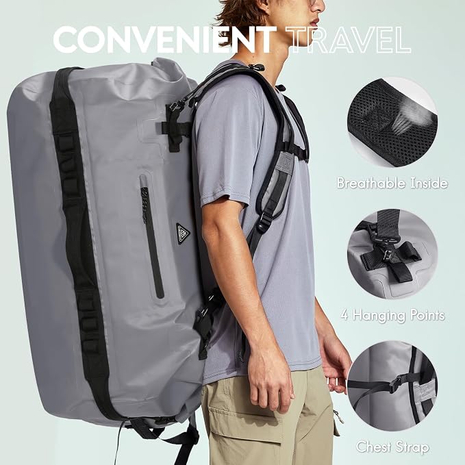 Haimont IPX7 Waterproof Roll-Top Dry Duffel Backpack | 60L/90L Sizes, 500D Tarpaulin, Welded Seams, Mesh Pockets, Boating & Kayaking - Image 4