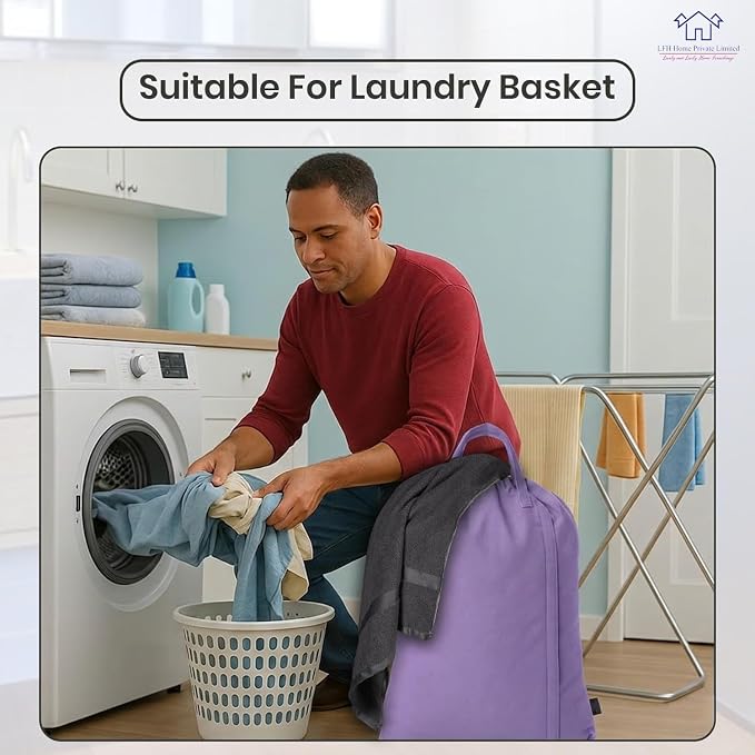 LFH Home Cotton Rich Large Premium Canvas Laundry Bag, Heavy Duty Washable Laundry Hamper with Drawstring & Handles, Multi-Use Clothes Storage for Home, Travel & College 20"x30" (Pack of 6) - Lavender - Image 6