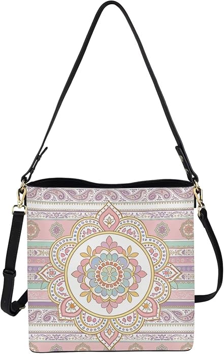HUGS IDEA Boho Bags for Women Leather Handbag Shoulder Bucket Crossbody Purse - Image 5