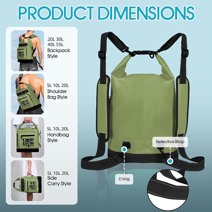 MORXPLOR Dry Bag Waterproof,5L/10L/20L/30L/40L/55L Roll Top Dry Bag Backpack with WaterProof Phone Case for Swim,Kayak - Image 4