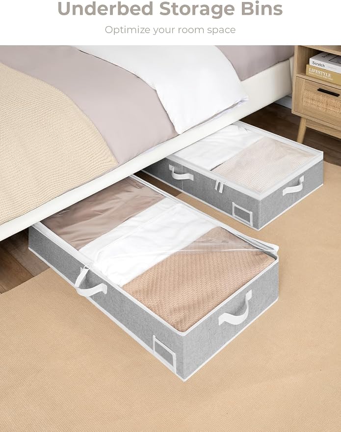 StorageWorks Large Under Bed Storage Containers with Handles and Label Holder, 2 Pack Ultra-thick Fabric Underbed Bins, Closet Organizer for Clothes, Blankets, Sweater - Image 5