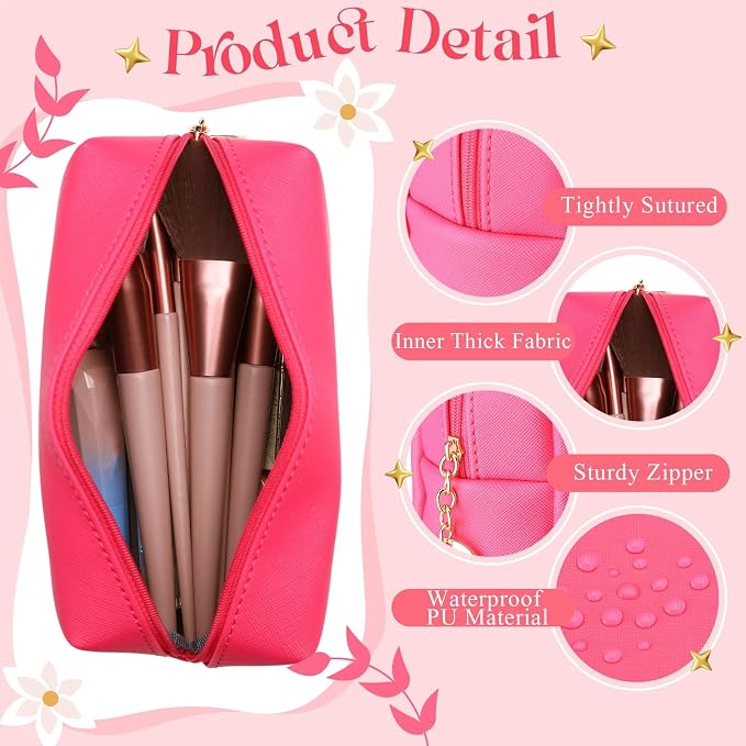 Chunful 24 Pcs Preppy Makeup Bag PU Leather Cosmetic Bag Bulk Makeup Plain Pouch Waterproof Toiletry Purse for Women Traveling Preppy Pencil Case Valentine's Day Gifts(Rose Red) - Image 3