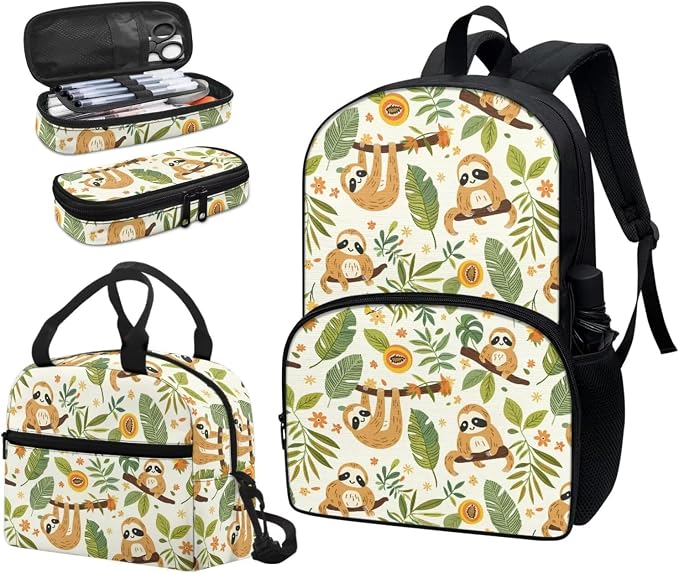Sloth Backpack for Kids, Girl Cute Backpack School Bookbags with Insulated Lunch Box Pencil Case 3 in 1, Lightweight Backpack for Travel - Image 6