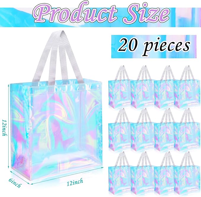 Saintrygo 20 Pack Clear Tote Bags Bulk 12 x 12 x 6 PVC Plastic Tote Bag with Handles for Stadium Work Beach Sports(Laser Color) - Image 4