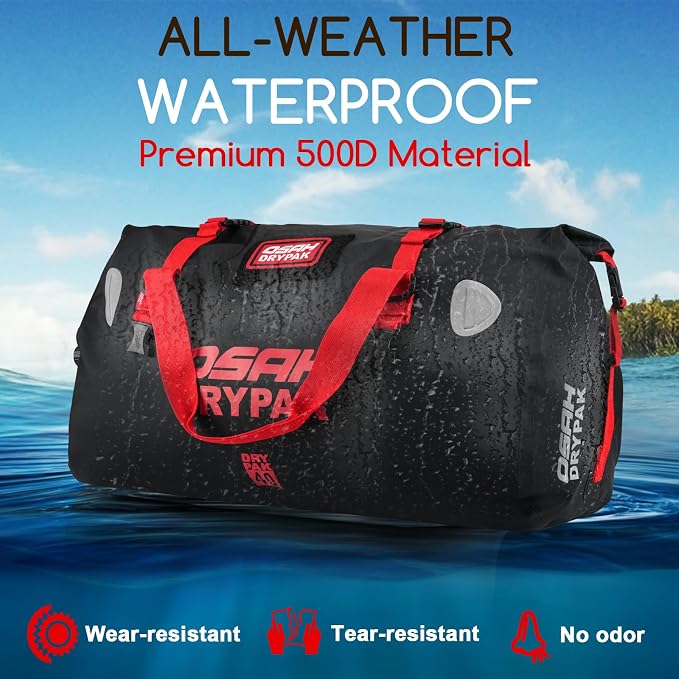 OSAH DRYPAK Waterproof Duffel Bag - Motorcycle Dry Bag Tail Bag with Large Storage Space, Waterproof Luggage Duffle Bags with Outer Mesh Zipper Pocket for Camping, Kayaking, Fishing & Traveling - Image 4