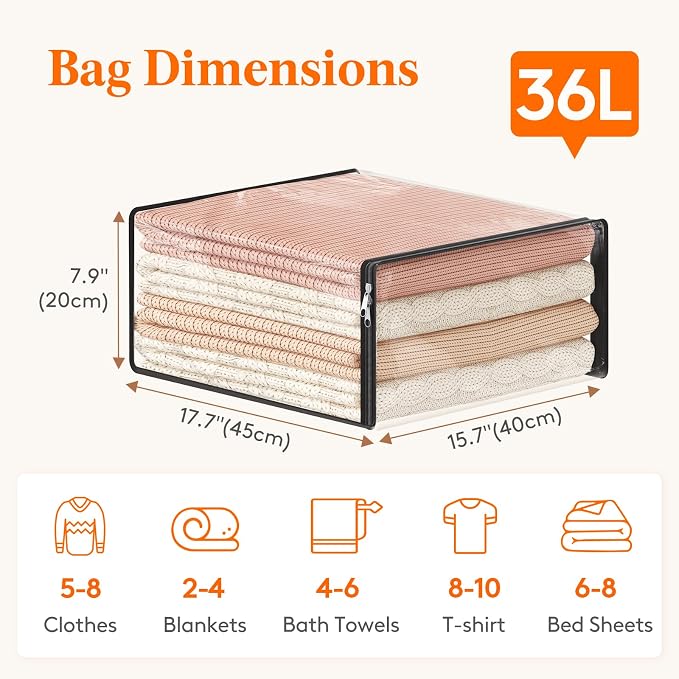 Lifewit 36L Clear Sheet Storage Bags with Zipper 4 Pack, Plastic Sweater Storage Bins for Clothing, Vinyl Foldable Clothes Containers Organizers for Closet, Blankets, Bedding 17.7 x 15.7 x 7.9 Inch - Image 2