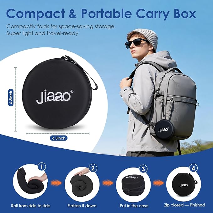 jiaao Travel Pillow Memory Foam Neck Pillow for Airplanes with Adjustable Neck Support, Includes Eye Mask, Earplugs & Storage Bag - Perfect for Flights, Road Trips, and Trains - Image 6