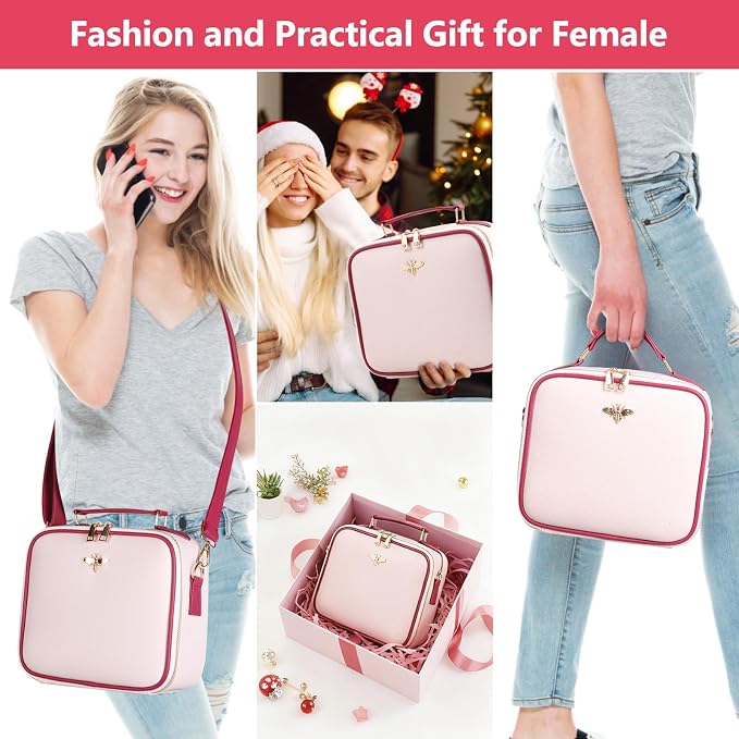 Travel Makeup Bag with Light Up Mirror, Portable Makeup Bag with Led Light Women Waterproof Makeup Travel Case adjustable dividers Rechargeable Vanity Mirror with 3 Color Lights (Pink) - Image 5