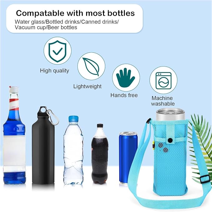 Tessco for you Water Bottle Sling Holder with Adjustable Shoulder Strap Water Bottle Mesh Carrier Bag Sleeve Pouch Holder for Walking Sports - Image 4