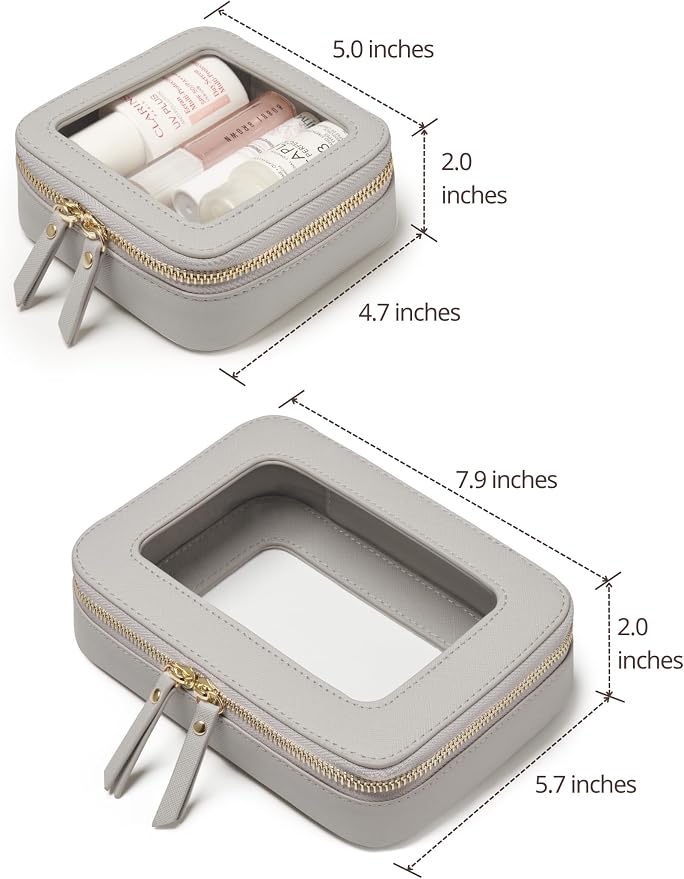 Popvibe Clear Makeup Case Toiletry Bag Travel Medium Clear Cosmetic Bag with Zipper, Make Up Bag Organizer Traveling TSA Approved Transparent Bag Car for Essentials, Mini & Medium, Beige Grey - Image 2