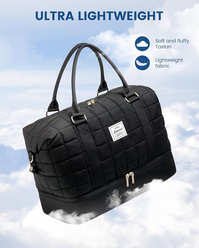 LOVEVOOK Large Duffle Bag for Travel, Puffer Weekend Bags for Women Travel Tote, Carry on Duffel Bag for Airplanes, 18 Inch Personal Item Bag Gym Bag Women, Black - Image 3